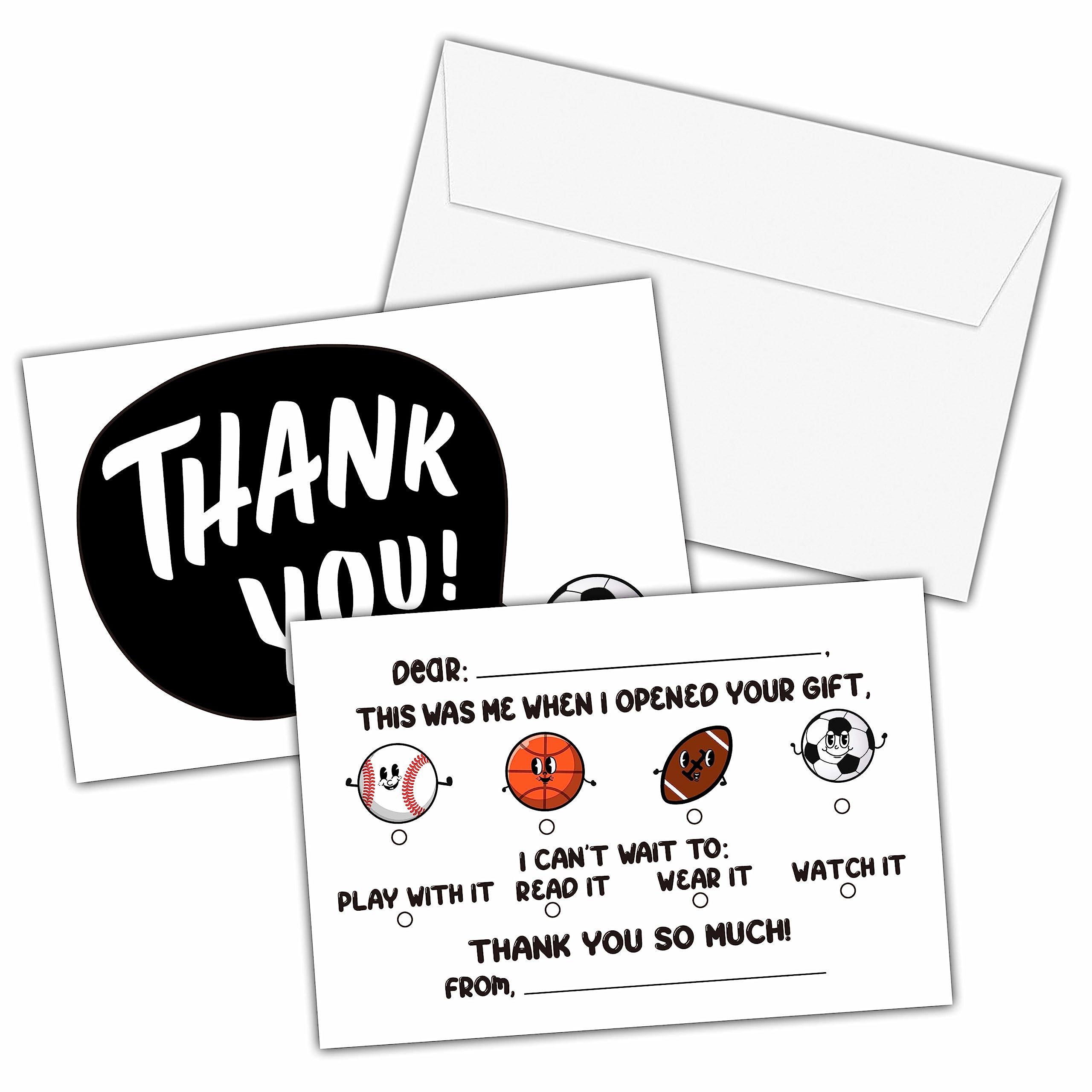 KFNER Thank You Cards, Football Themed Fill In The Blank Thank You Card, Sport Thank You Notes for Friends, Birthday Party Favors Supplies (25 Set of
