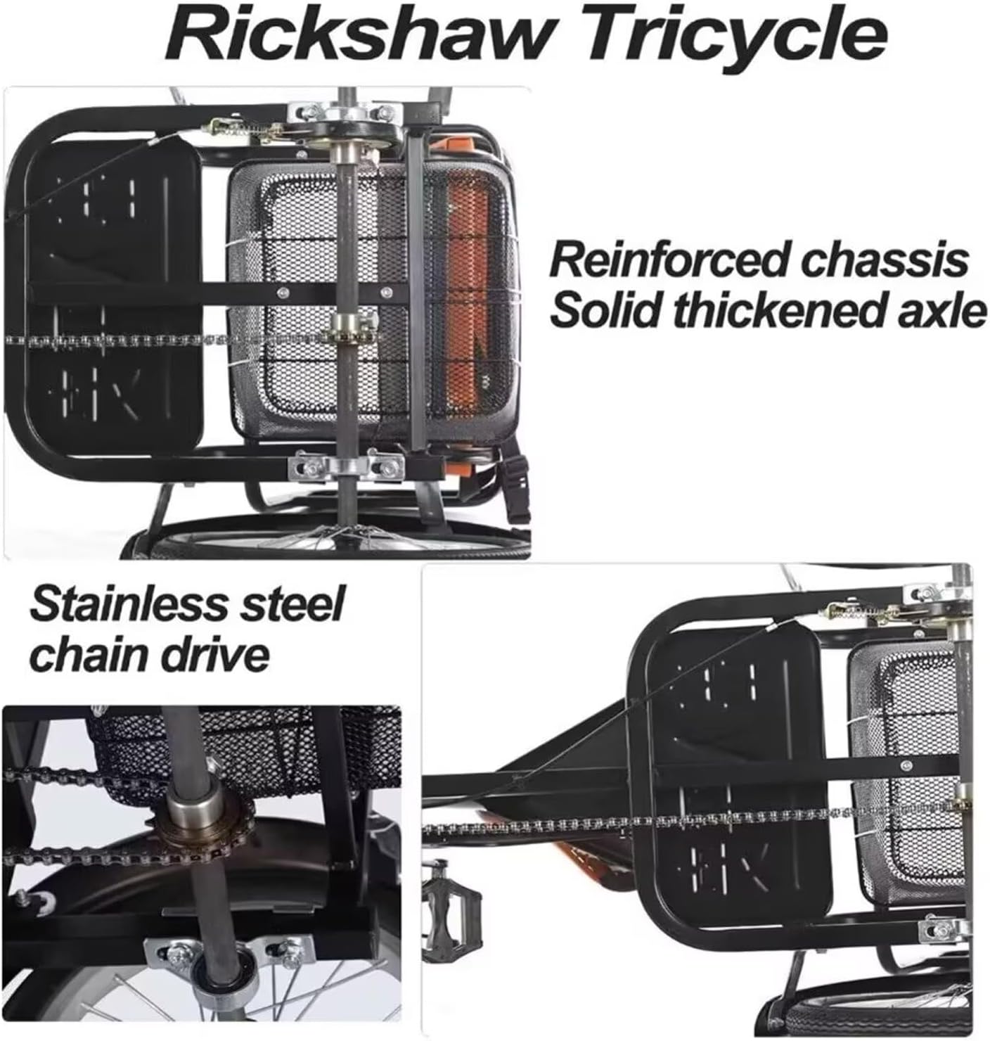 Folding Adult tricycles with Back seat,Elderly Rickshaw Pedals Tricycle,Cruiser Trike with Back seat,3 Wheels Bicycles for Hanging Out and Traveling,Front and Rear B,Black 16inch