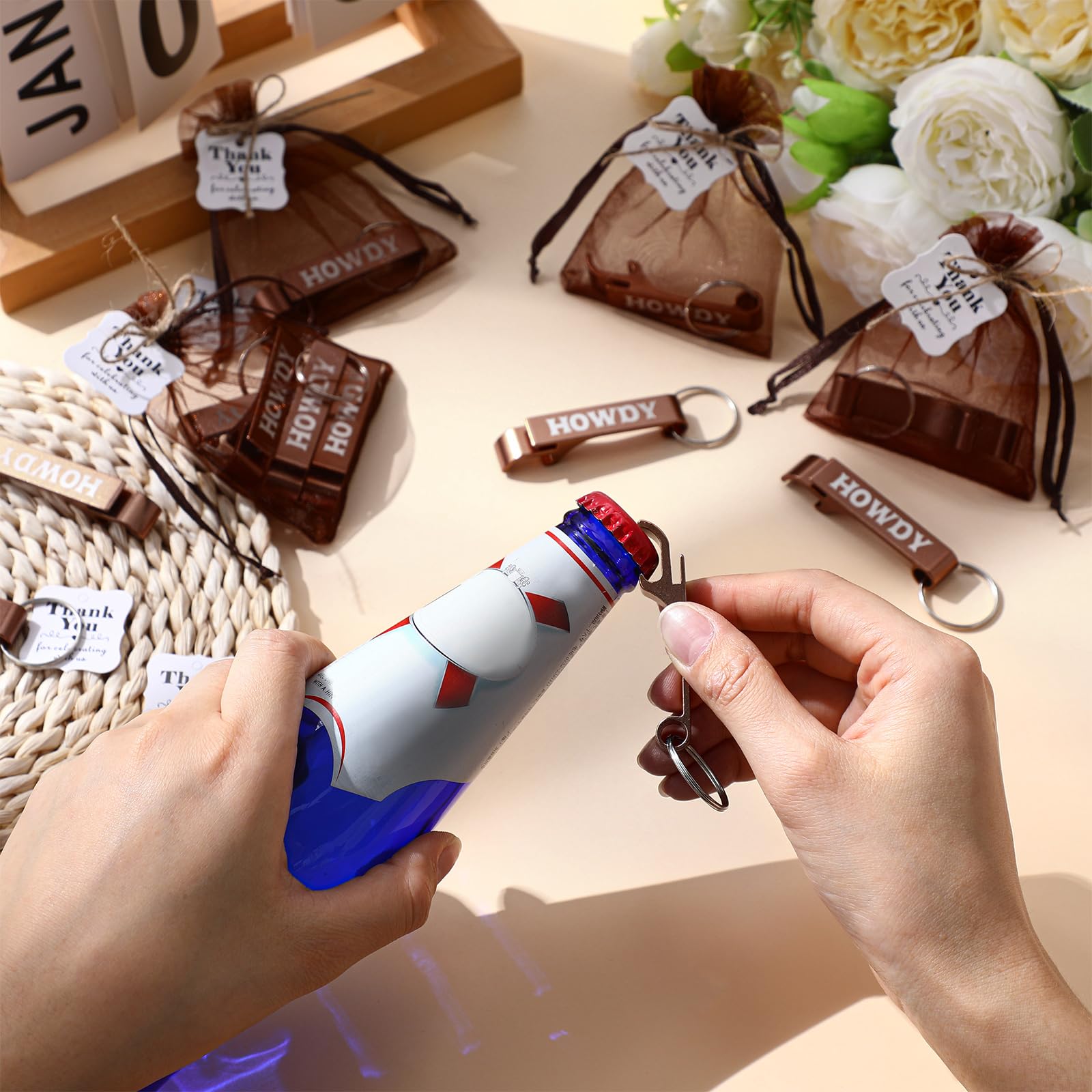 50 Set Western Cowboy Party Favors Mental Bottle Opener Keychain