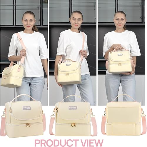 Miniatura 6 de Yitote Lonchera para mujer, lonchera de doble cubierta para mujer, bolsa de almuerzo aislada expandible y a prueba de fugas, ideal para el trabajo,
