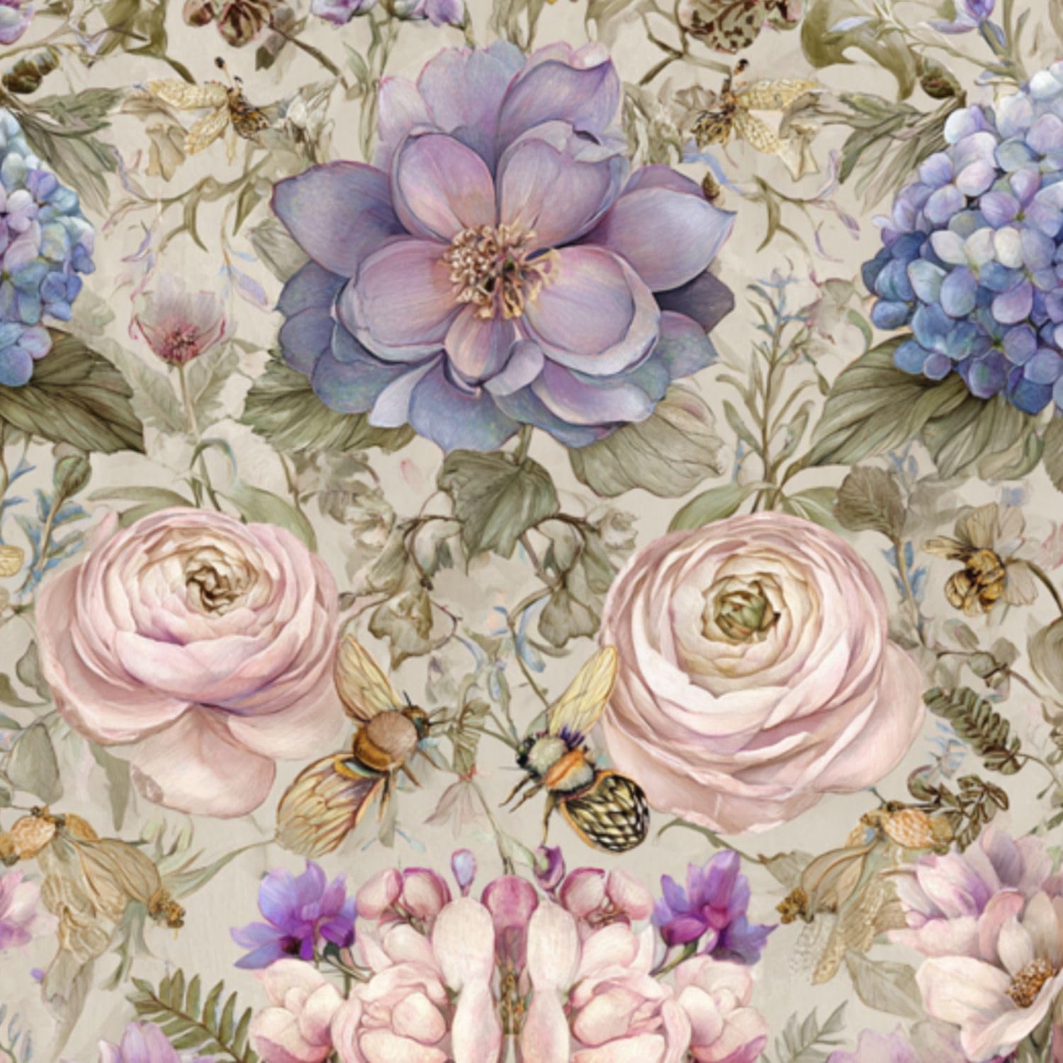 DERUINVAIO Self Adhesive Feature Removable Romantic Heirloom Floral Peel and Stick Vinyl Wallpaper Roll, Sticky Lining Paper for Bedroom, Living Room, Kitchen Walls