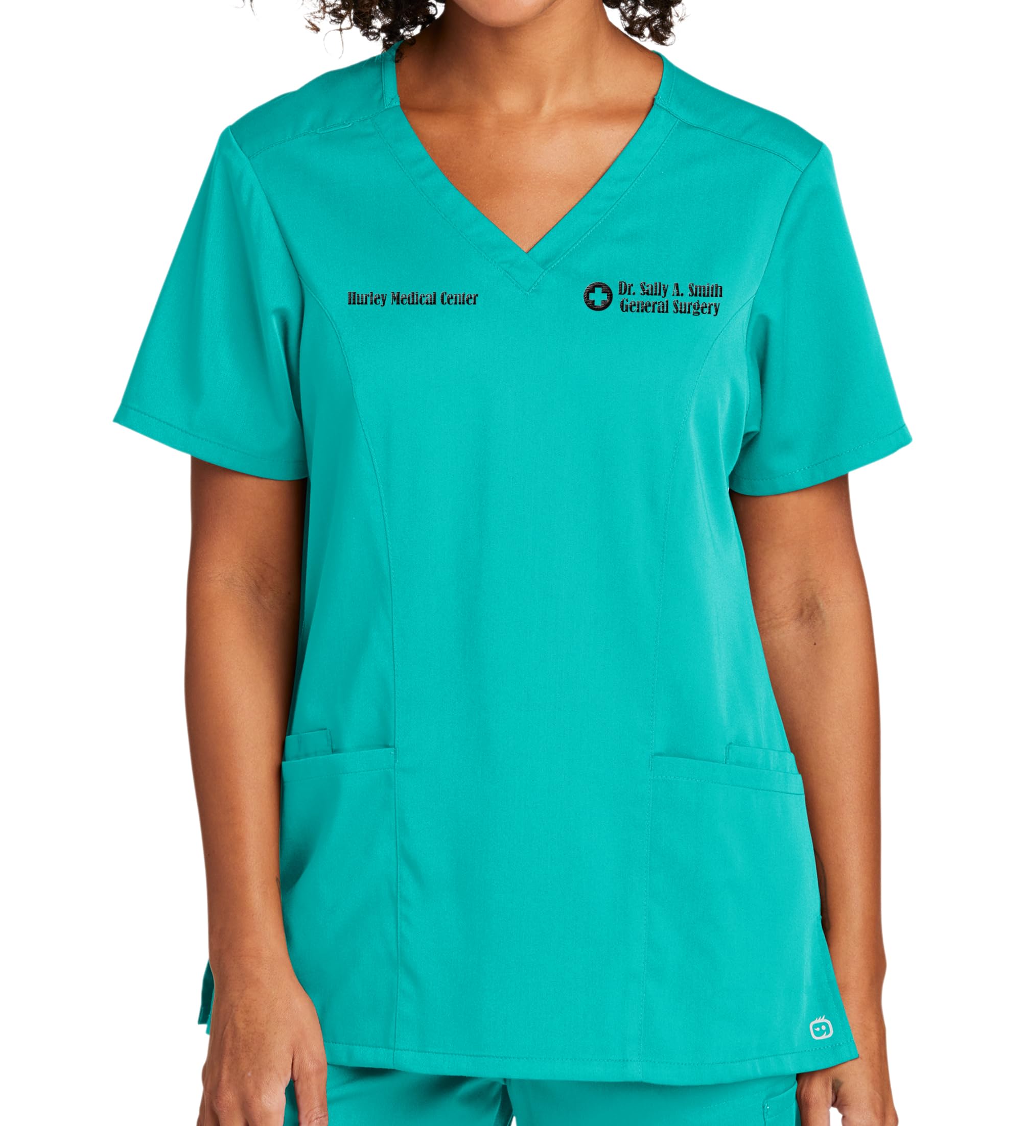 Custom Emroidered Scrub Top Add Your Embroidery Text Women's Premiere Flex V-Neck Top Teal Blue