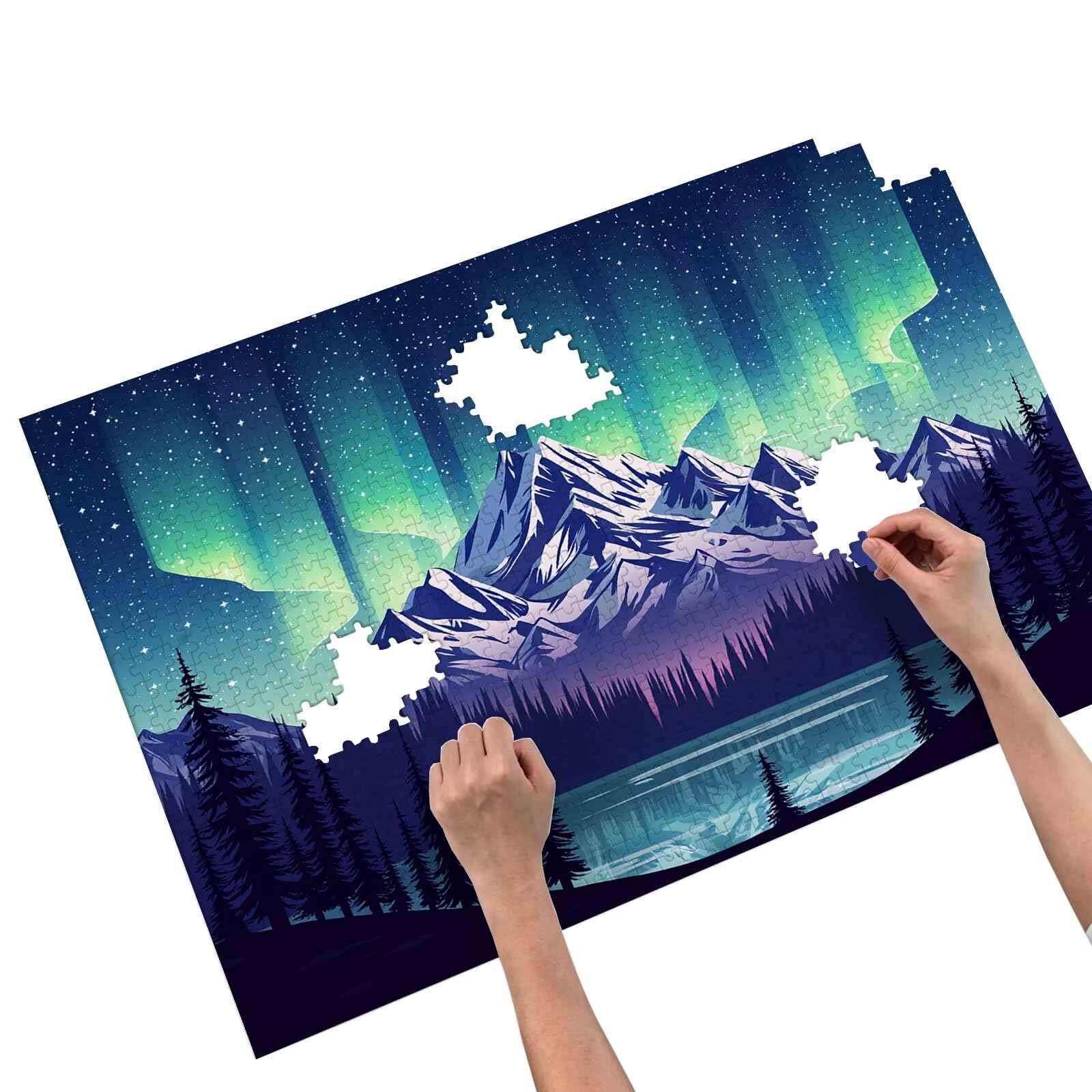 Puzzle dla dorosłych, 2000 elementów, zorza polarna, 2000 elementów, z pudełkiem na prezent, drewniane puzzle dla dorosłych z naturalnym drewnem, prezenty dla kobiet, mężczyzn, duże drewniane puzzle