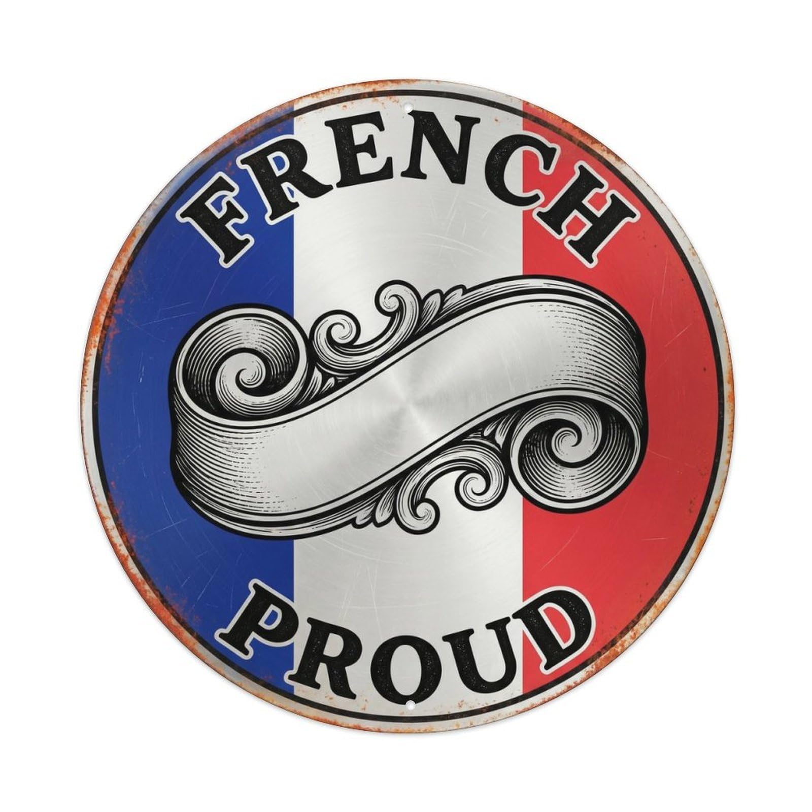 Olhnbad Style French Proud Scroll Writing Art Heritage Emblem Metal Tin Sign