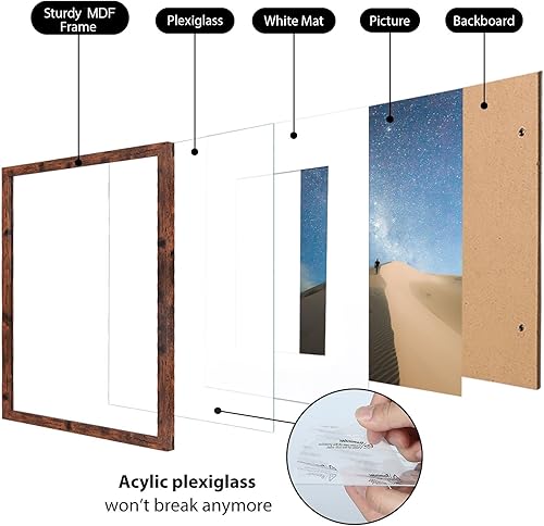 Vista 107 de KINLINK Juego de 4 portarretratos de 12 x 12 pulgadas, cuadrados de madera mate de 8 x 8 pulgadas con plexiglás para 8 x 8 pulgadas con paspartú