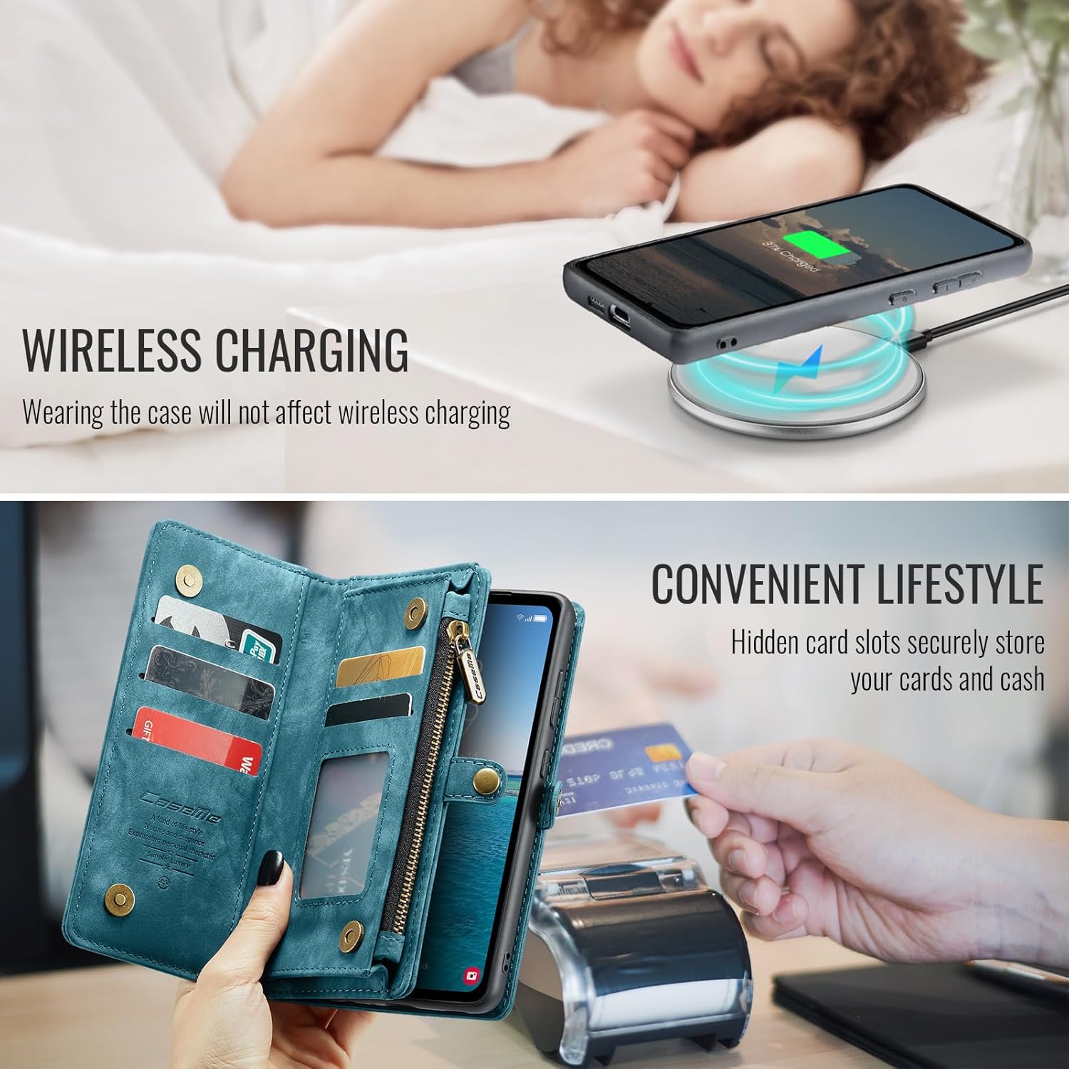 Kowauri Wallet Case for Samsung Galaxy S25 FE, Zipper Purse Folio Leather Wallet with Card Holder Wrist Strap Detachable Magnetic Shockproof Protective Back Case for Samsung Galaxy S25 FE 5G (Blue)