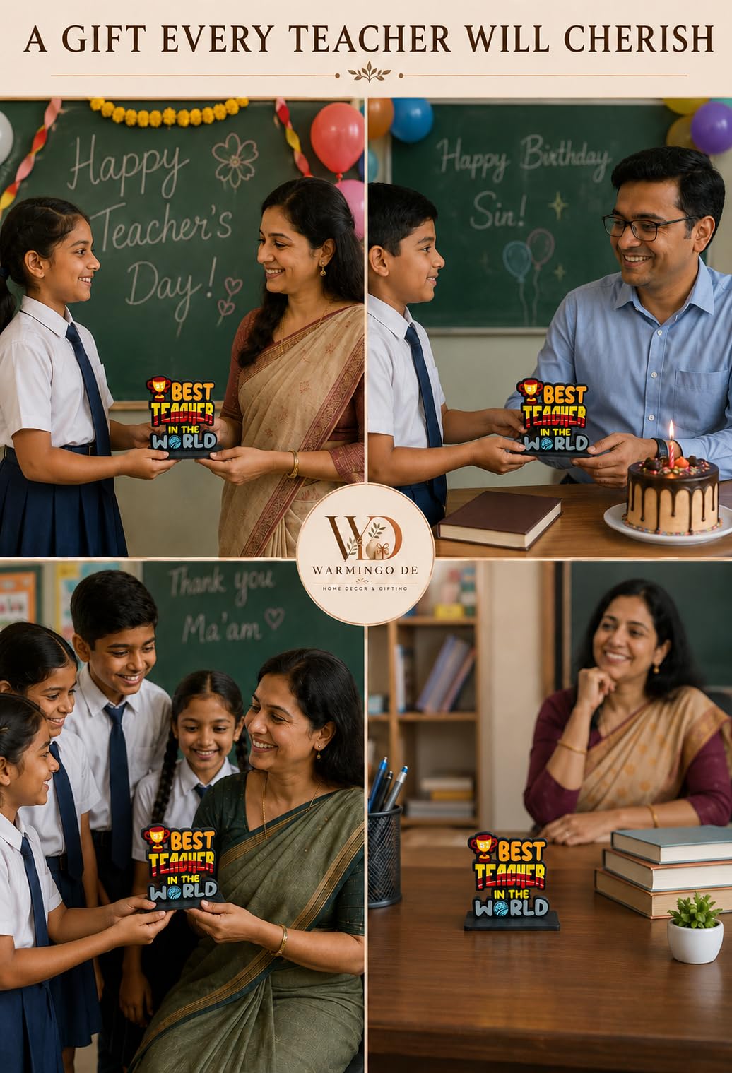 WARMINGO DE Best Teacher in The World Table Decor Gift for Teachers 1