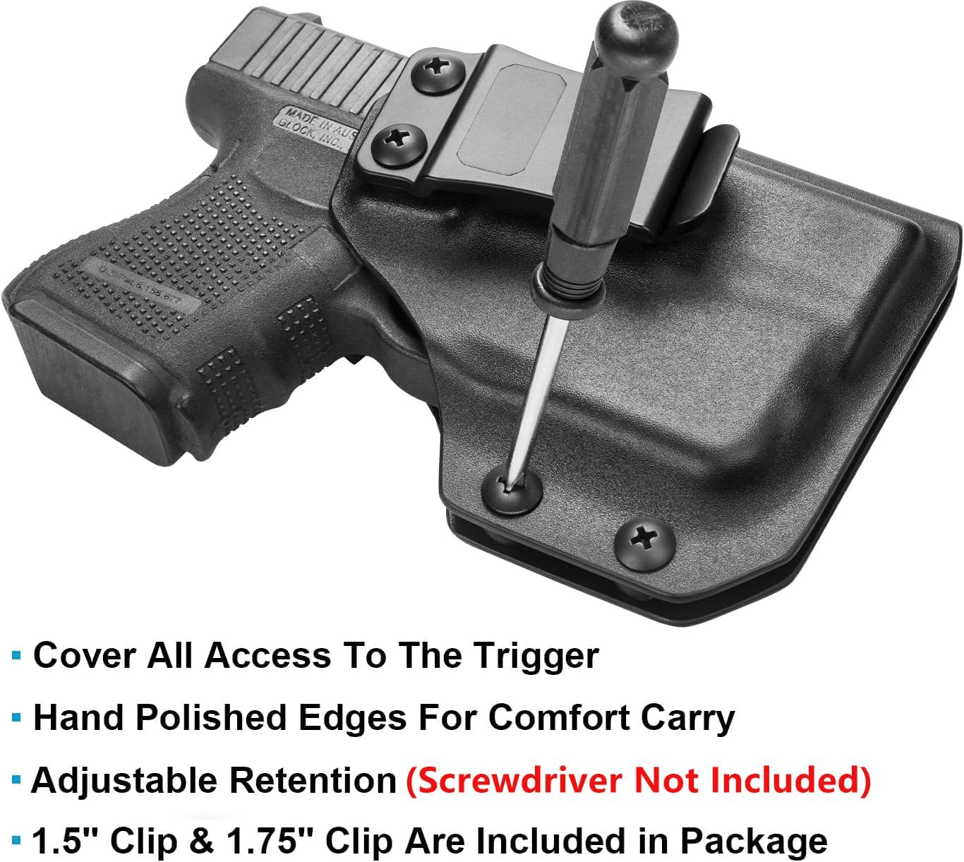 IWB Kydex Holster for Glock 26 27 28 33 with TLR-6 Attached - Optics Ready Available - Inside Waistband Concealed Carry Holster, Adj. Cant & Retention, Fit 1.5"- 1.75" Wide Belt, Not Fit Bare Pistols