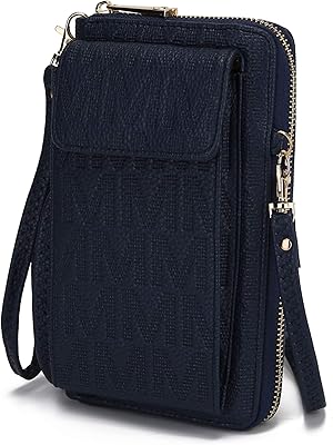 MKF Crossbody Cellphone Handbag for Women Wallet Purse â€“ PU Leather Multi Pockets Clutch Bag, Wristlet Strap Navy
