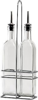 Winco Oil/Vinegar Cruet Set w/Chrome Plated Rack & Two 16oz Bottles