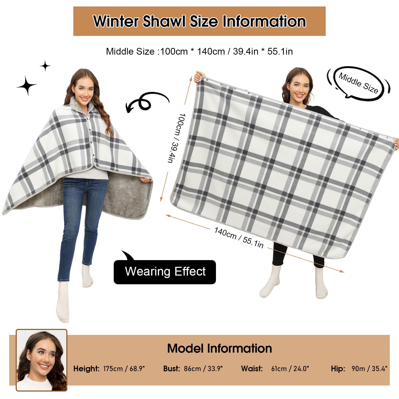 heekpek Sciarpa Grande Invernale Sciarpa Scialle Donna Caldo Coperta Scialle con Bottone Plaid Poncho Scialle Pile Multifunzione Sciarpa Oversize in 2 Taglie