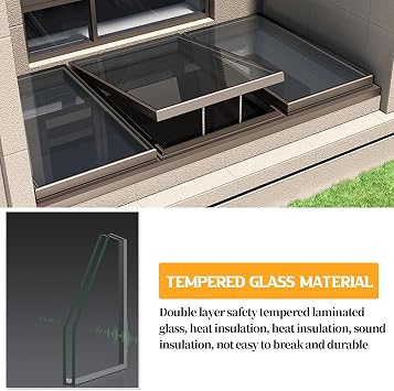 Roof Windows Aluminum Roof Hatch Deck Double-layer tempered glass is strong and durable Large Skylights Rainproof and durable Easy to assemble Suitable for outdoor use(30.71x38.58in)