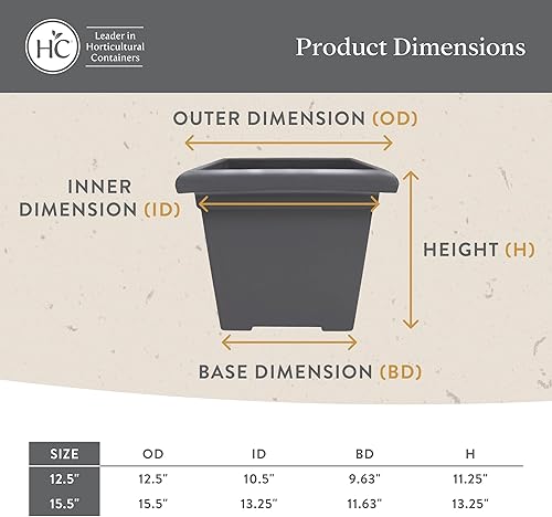 Miniatura 5 de The HC Companies Maceta cuadrada Accent con drenaje  Macetas clásicas para plantas de exterior y plantas de interior  Maceta cuadrada ligera y