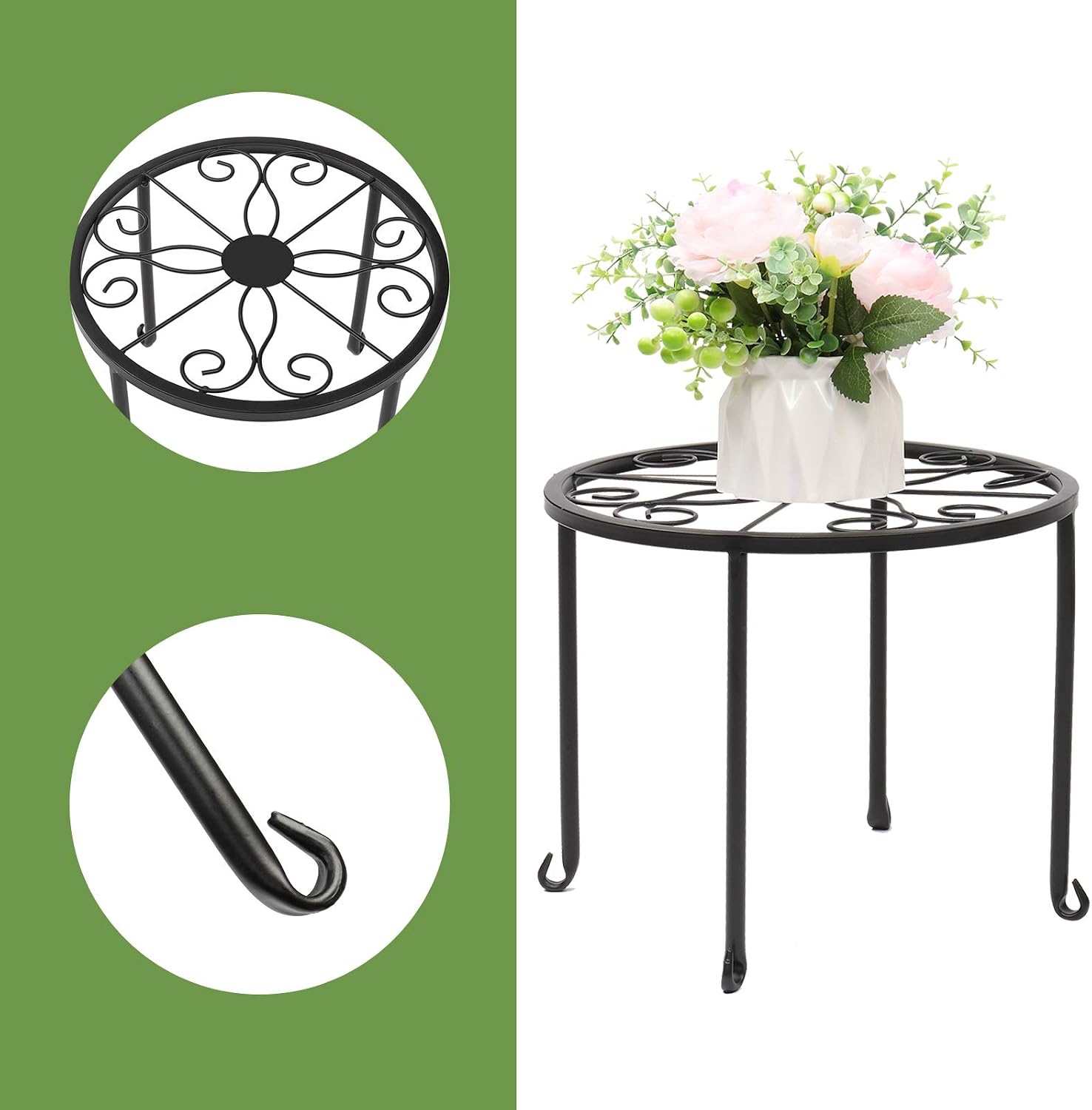 VINGLI Metal Plant Stand 4 in 1 Potted Irons Planter Holder, Flower Pot Stand Black Baking Paint for Indoor and Outdoor, Home, Garden, Patio, Lawn
