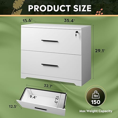 Miniatura 3 de DEVAISE Archivador lateral de madera de 2 cajones con cerradura para oficina en casa, color blanco