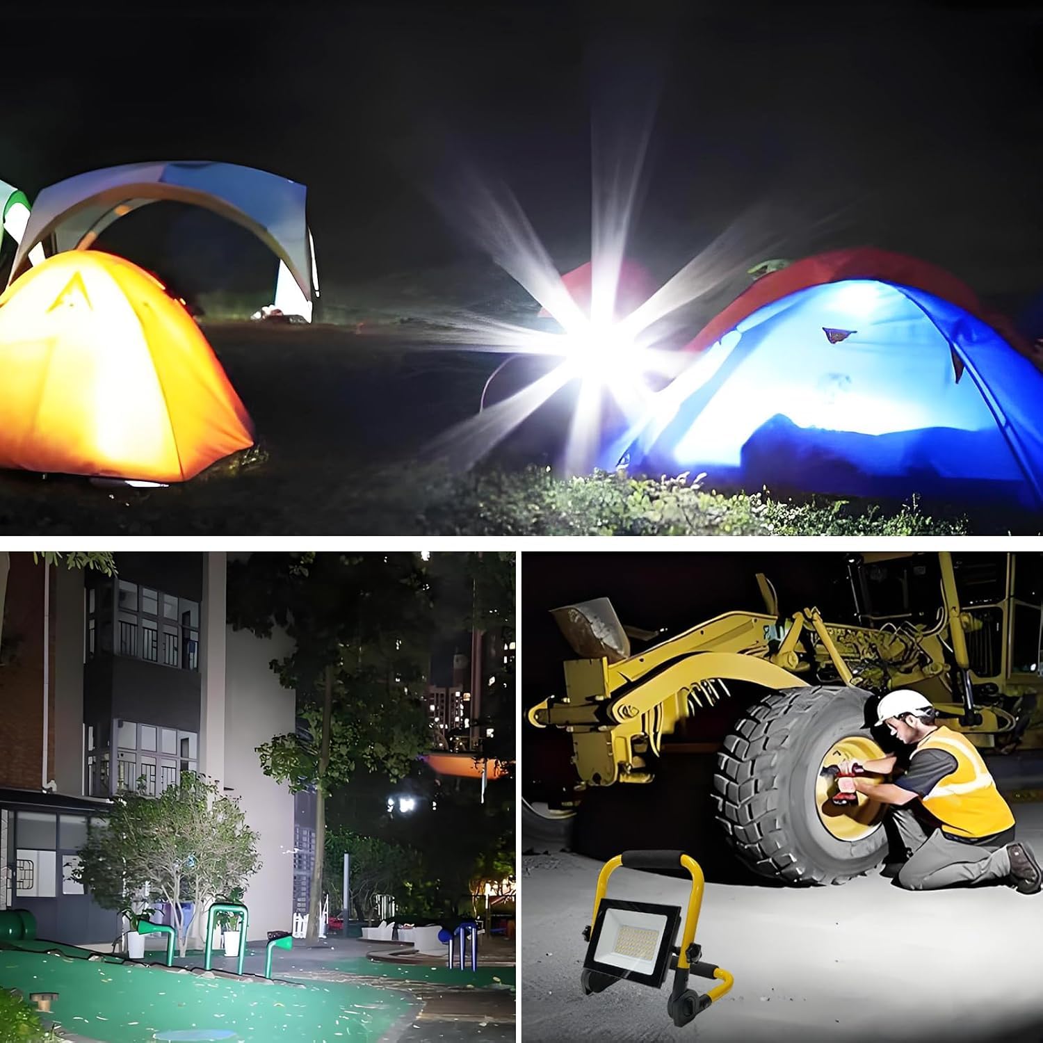 Reflektor budowlany LED, 2 sztuki, 100 W, zimna biel, reflektor LED, lampa robocza z wtyczką i antypoślizgowym stojakiem, wodoszczelny IP66, reflektor budowlany do warsztatu, na placu budowy