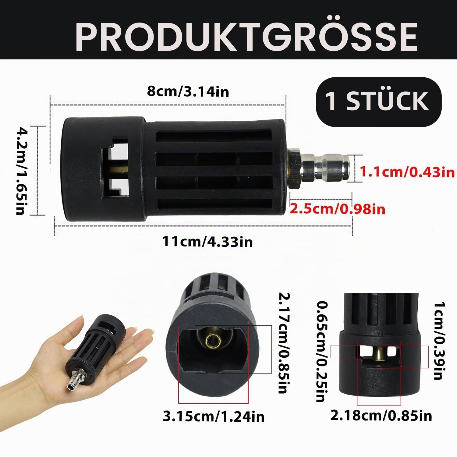 Hochdruckreiniger-Adapter kompatibel mit Kärcher K1-K7 1/4 Zoll Bajonett-Schnellanschluss für Hochdruckreiniger-Zubehör und Schläuche kompatibel mit Parkside Nilfisk Lavor STIHL (Black2)
