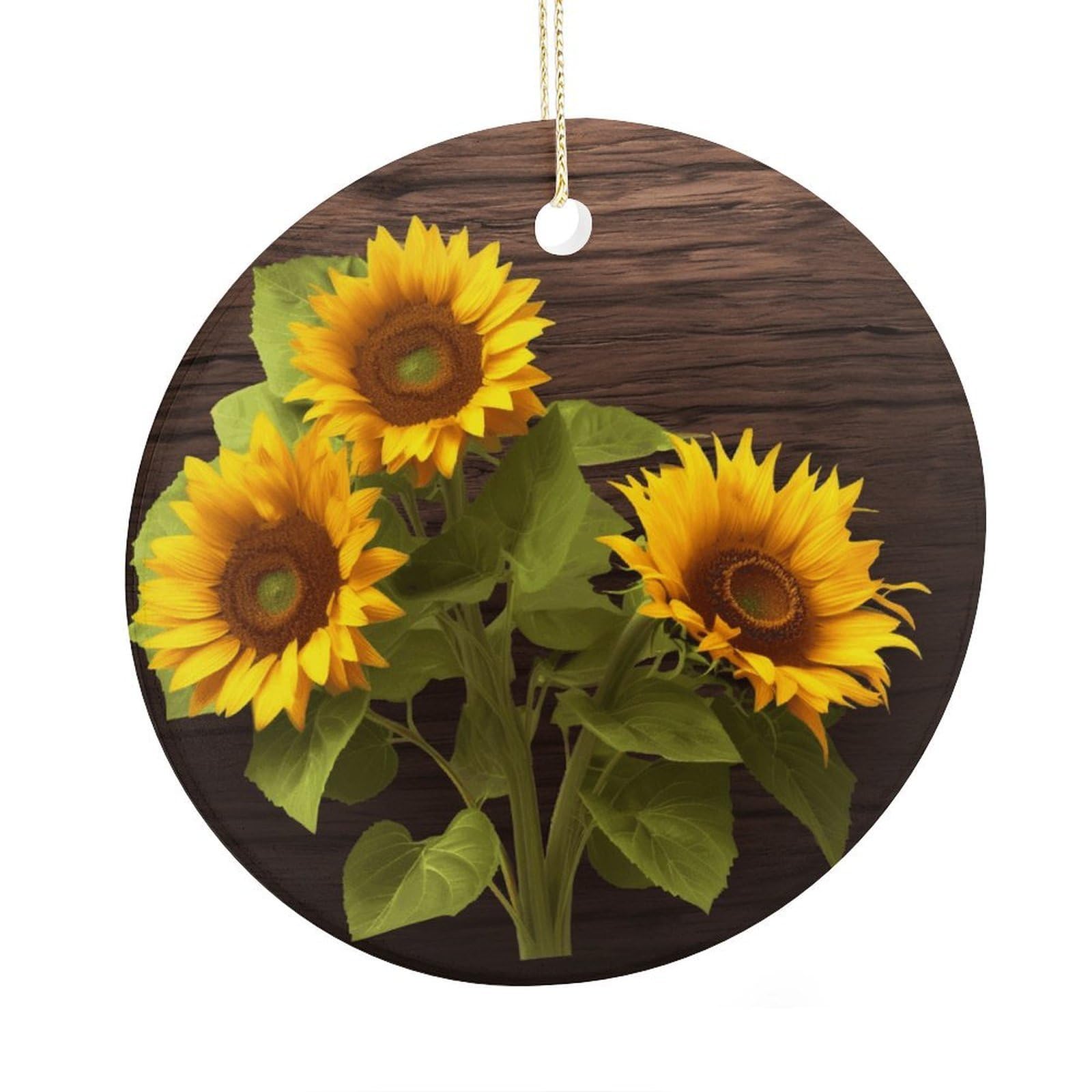 Adfgyerh Style Sunflower Plant Ceramic Circular Pendant,2.9 Inch，Hanging Ornament，Gift Exchange Idea Round Ceramic Ornament,For Mom And Daughter，For Home Indoor Outdoor Decor.