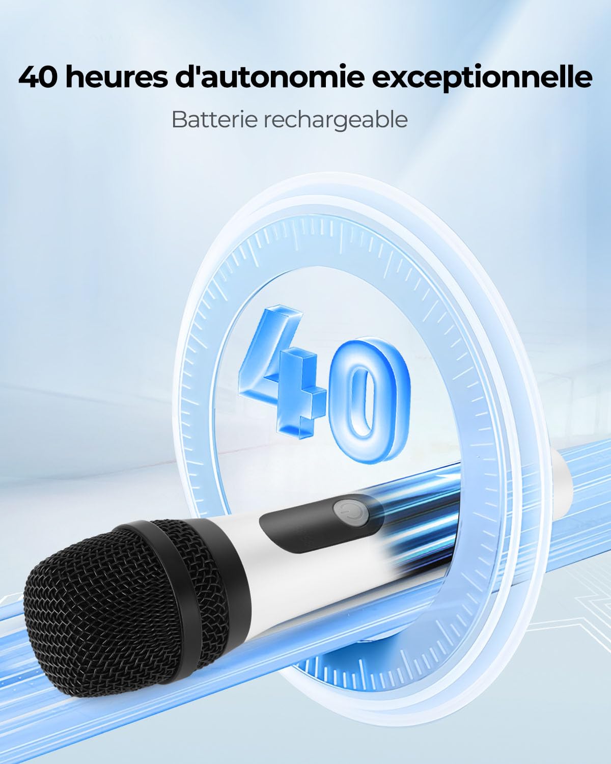 ALPOWL Microphone sans Fil, Double Micro sans Fil Bluetooth Dynamique Numérique avec Récepteur Rechargeable, Portée 60M, Microphone pour Chant, karaoké, Réunion, Église, Mariage