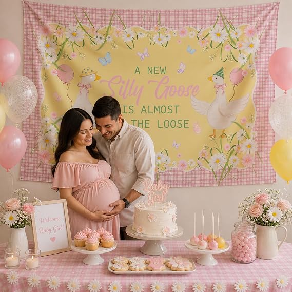 Silly Goose Baby Shower Party Decorations, 6x4 Ft Pink A New Silly Goose is Alomst on the Loose Backdrop Banner Party Decor Supplies