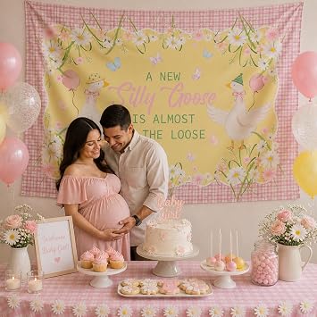 Silly Goose Baby Shower Party Decorations, 6x4 Ft Pink A New Silly Goose is Alomst on the Loose Backdrop Banner Party Decor Supplies