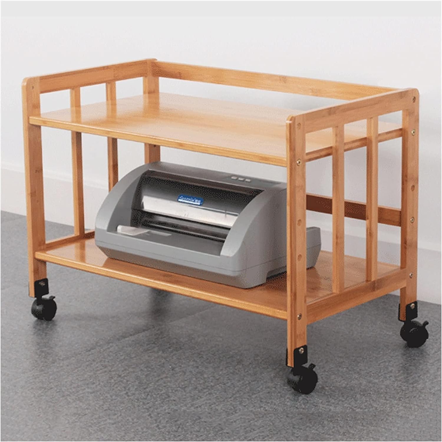 Regal für Drucker 2-stöckiger Druckerständer, Heimbüro, Bambus-Druckerregal, Desktop-Aufbewahrungsregale, Rollender Druckerwagen Mit Rädern Druckerhalter