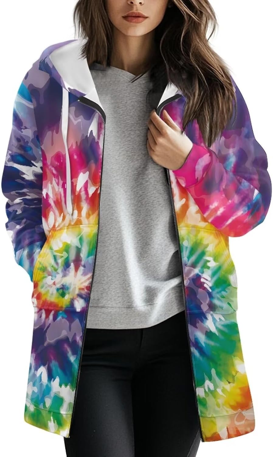 Women Fall Jacket Hoodie Cardigan Lightweight Long Sleeve Mid-Length Hoodie for Daily Activities Sports