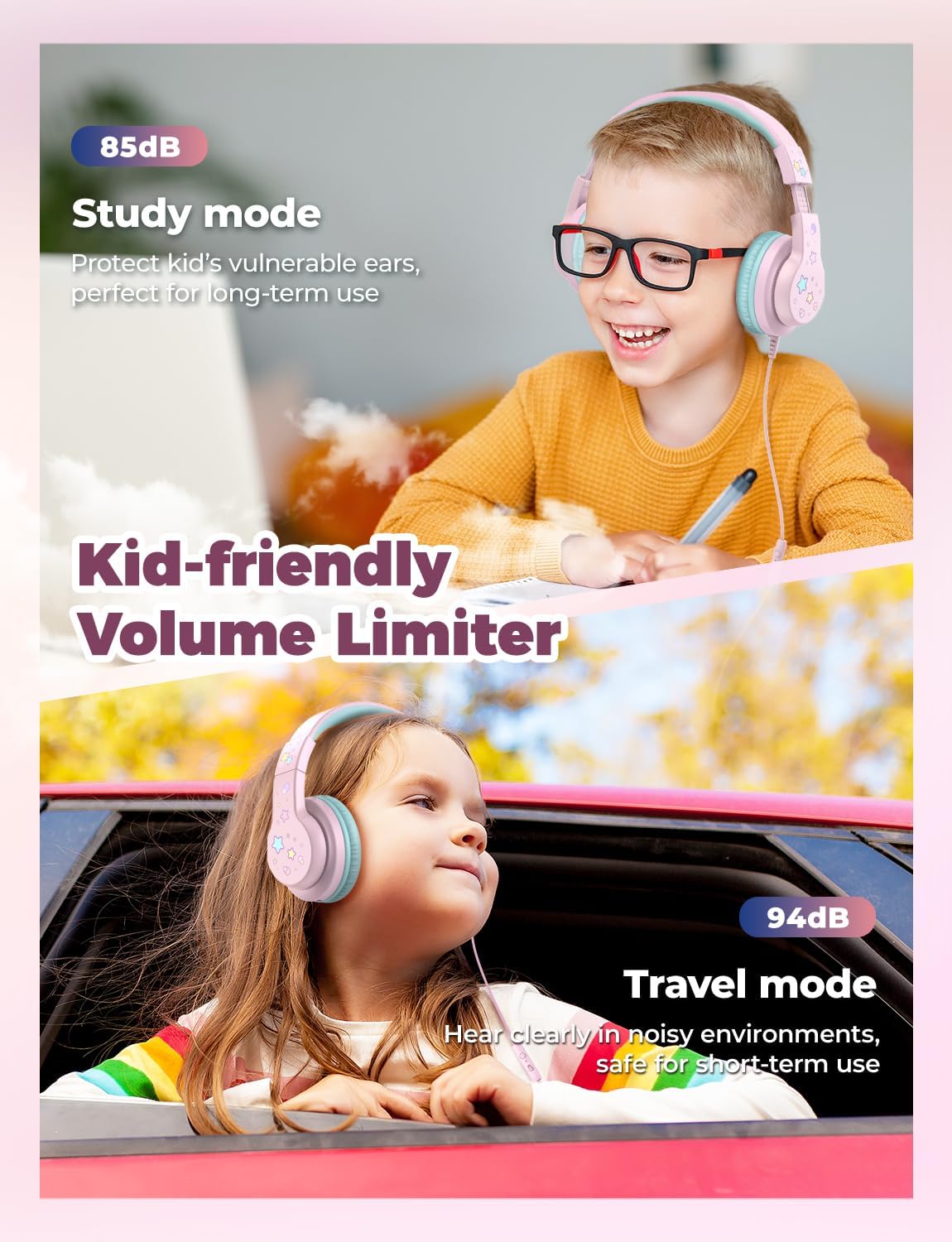 iClever HS19S Kids Wired Headphone description image