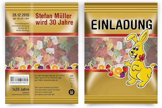 Einladungen 50 Stuck Als Gummibarchen Packung Hasen Einladungskarten Geburtstag Amazon De Burobedarf Schreibwaren 