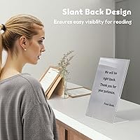 Vista 5 de NIUBEE Soporte acrílico para letreros de 8.5 x 11 pulgadas, parte trasera inclinada, soporte de plástico transparente para mesa, para oficina