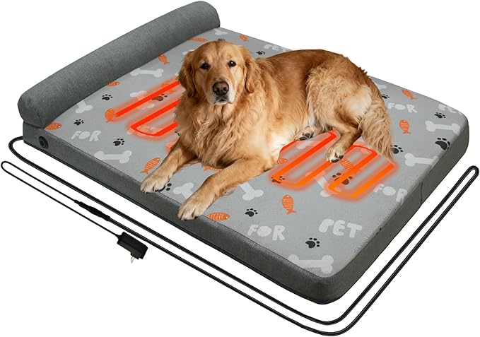 Cama Calefactada para Perros Grande 35" con Espuma Viscoelás