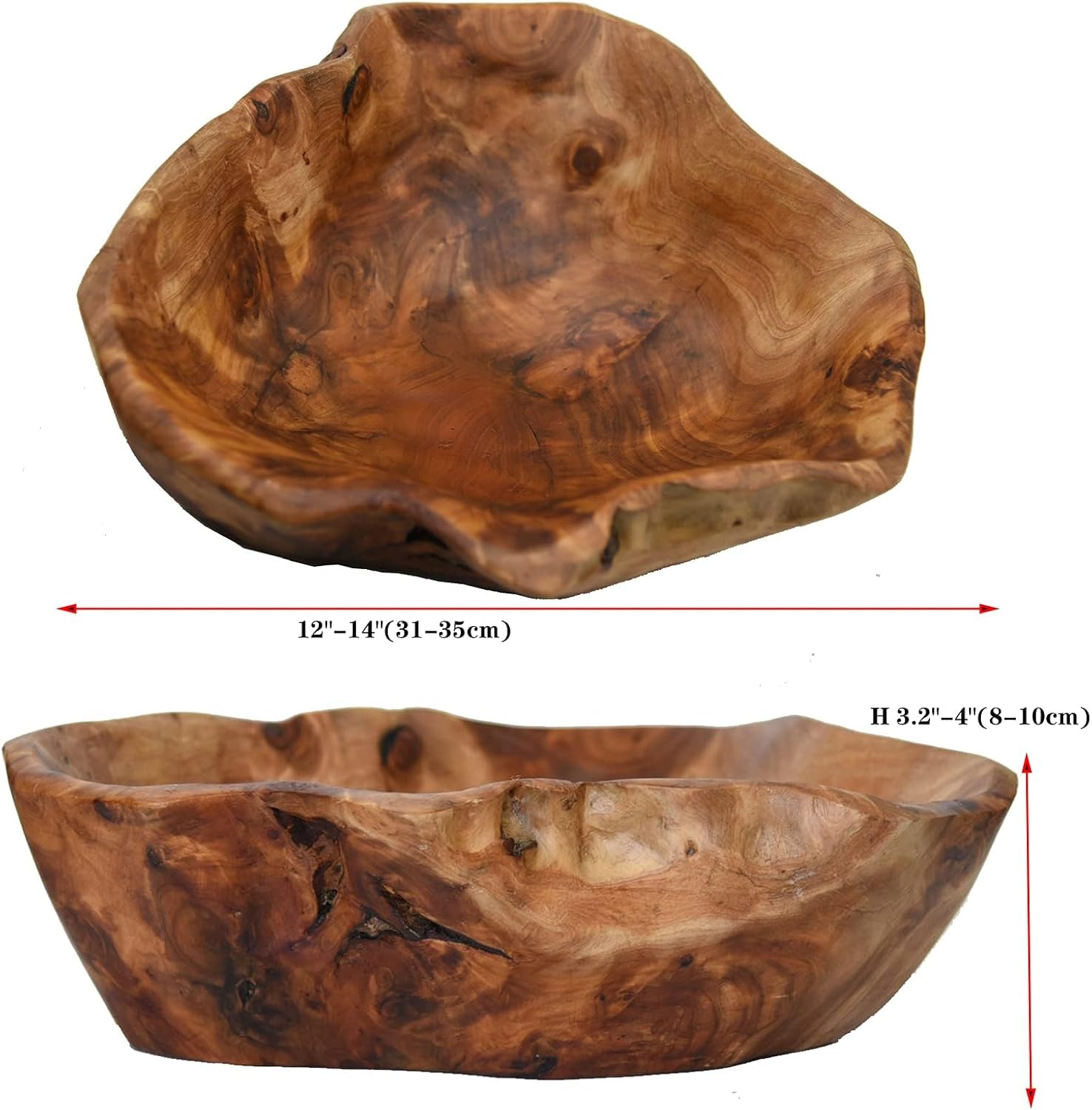 Creative Wood Bowl Root Carved Bowl Handmade Natural Real Wood Candy Serving Bowl (12"-14")