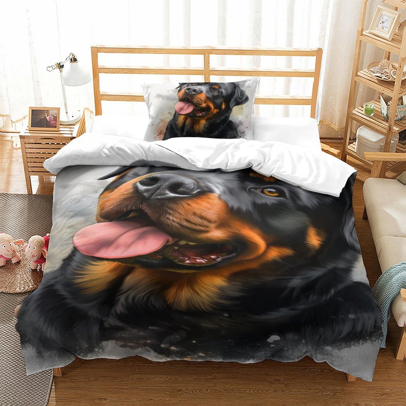Housse de couette chien Rowena en microfibre douce 135x200cm avec taies