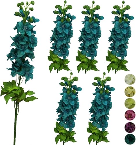 6 tallos de 31" Delphinium Ajacis flores artificiales de seda (azul)