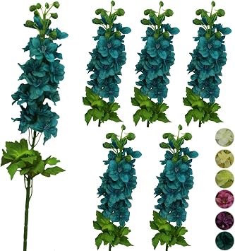 6 Stems 31" Artificial Delphinium Ajacis Silk Flowers Blue