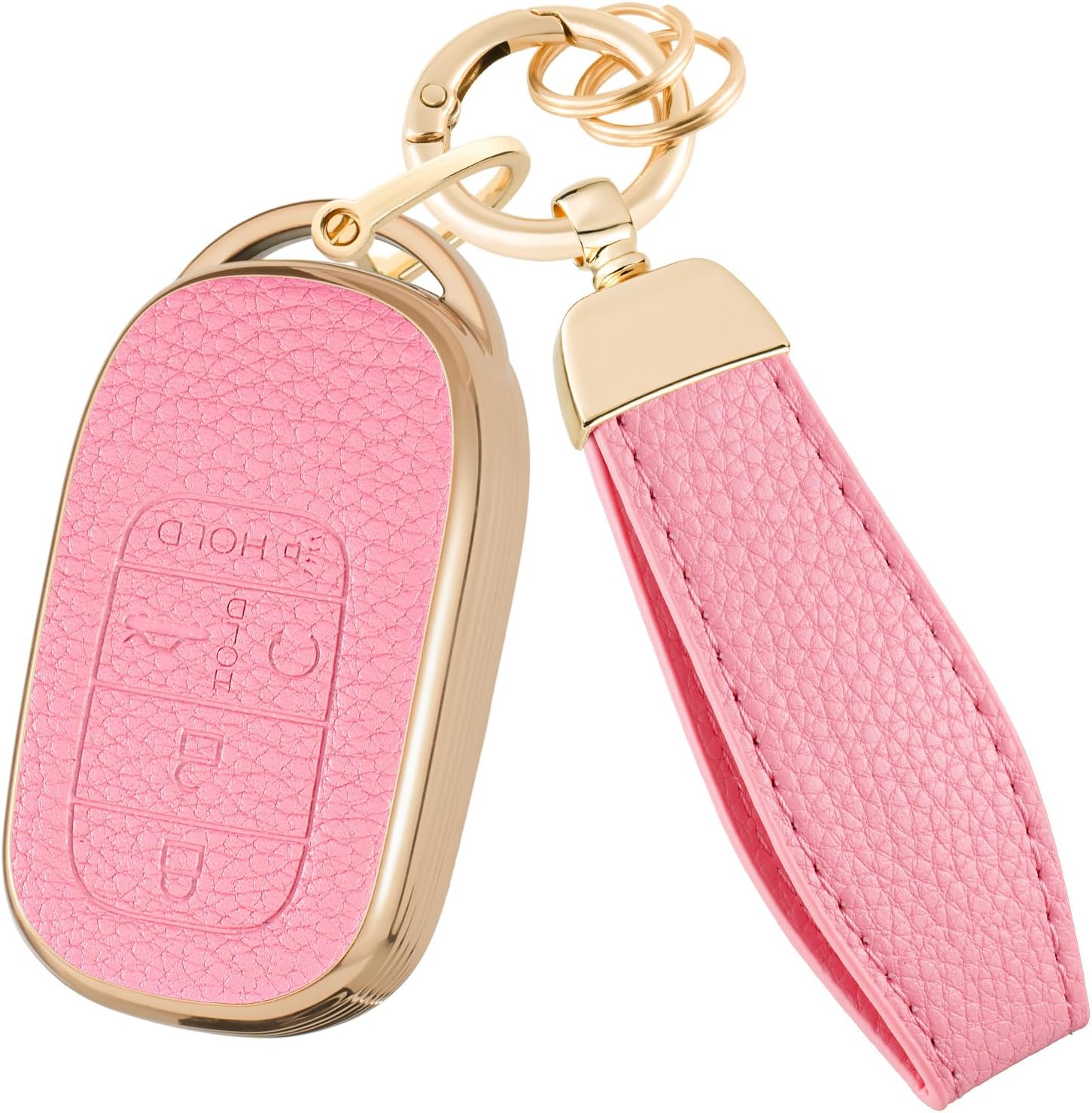 Soft TPU for Honda Key Fob Cover with Keychain, Leather Texture Key Case Shell Full Protection for Accord Civic HR-V CR-V Pilot Touring Accessories, 2021-2026, Pink