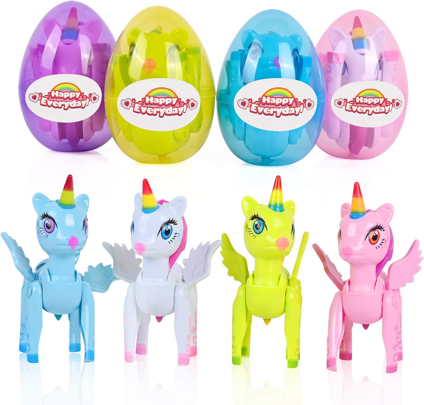 VAPCUFF Gifts for 3 4 5 6 7 8 Year Old Kids, Easter Eggs Toys with 4 Pcs Deformed Unicorn Toys for Girls Age 3-8 Easter Baskets for Girls Easter Basket Stuffer for Kids Easter Birthday Xmas Gifts