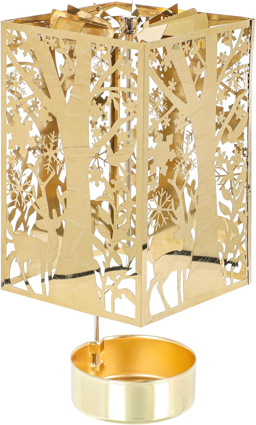 Beaupretty Rotating Candle Holder Christmas Carousel Spinning Candlestick Tealight Holder Romantic Candle Spinner for Holiday New Year Party Wedding Golden