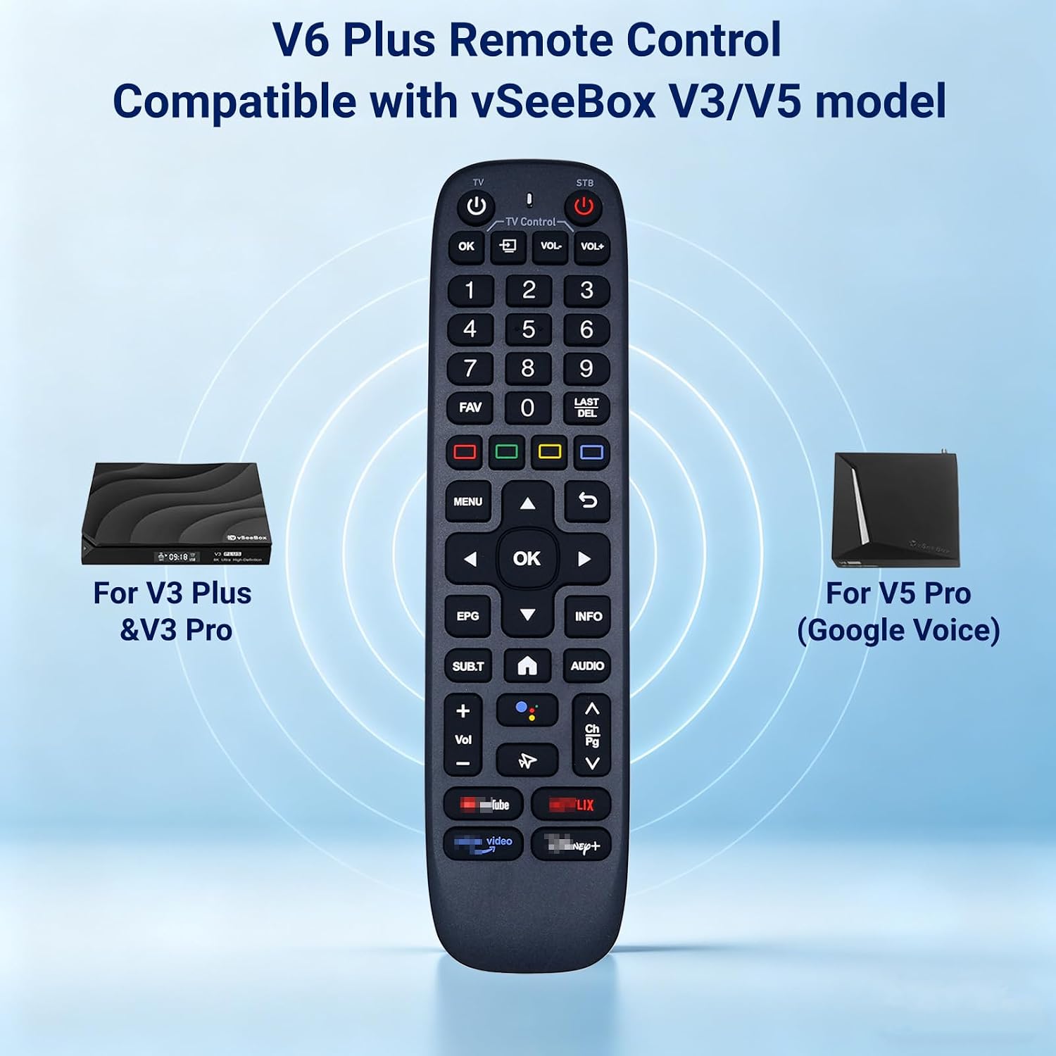 New Backlight V6 Plus Voice Remote Control, Compatible with vSeeBox V6 Plus, V5 Pro, V3 Pro, V3 Plus Models