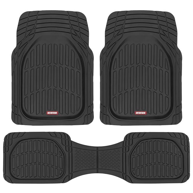 Tapetes Automotivos Motor Trend FlexTough de Borracha Preta, Modelo Ajustável para Carros, Caminhões e SUVs, Kit com 1 conjunto