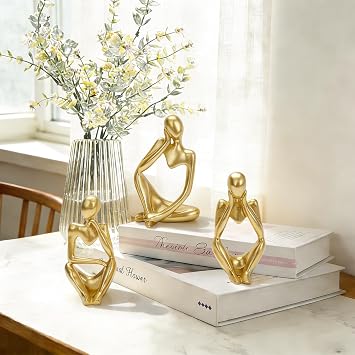 3Pcs Gold Room Decor Thinker Statue, Abstract Decor Sculptures