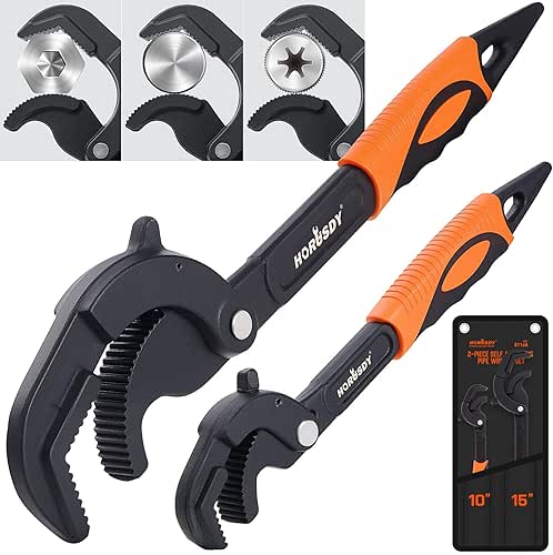 HORUSDY Heavy Duty Pipe Wrench Set, 10” and 15” Self-Adjusting