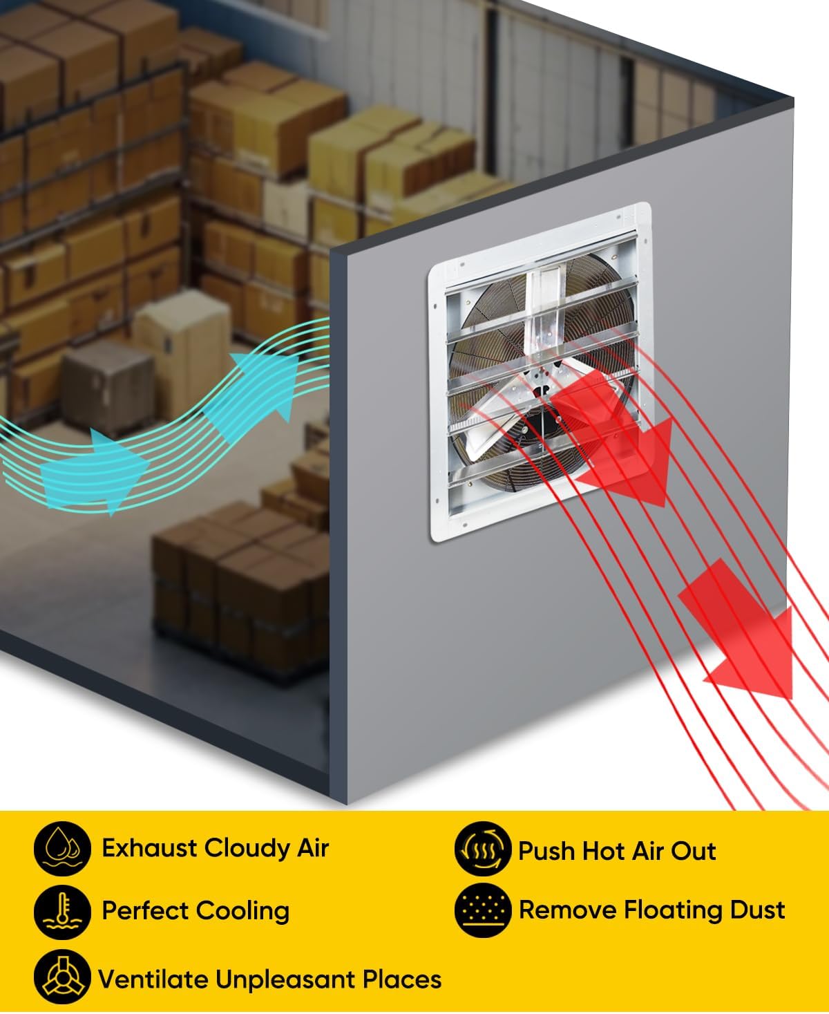 VENTISOL Exhaust Fan in operation, showing airflow