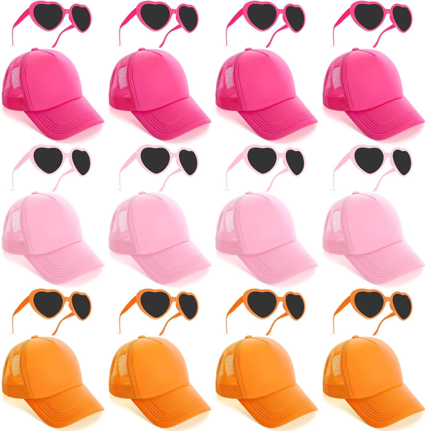 JaGely Pink and Orange Party Trucker Hat Neon Baseball Cap & Heart Sunglasses Sunset Tequila Bachelorette Party Decor Favor