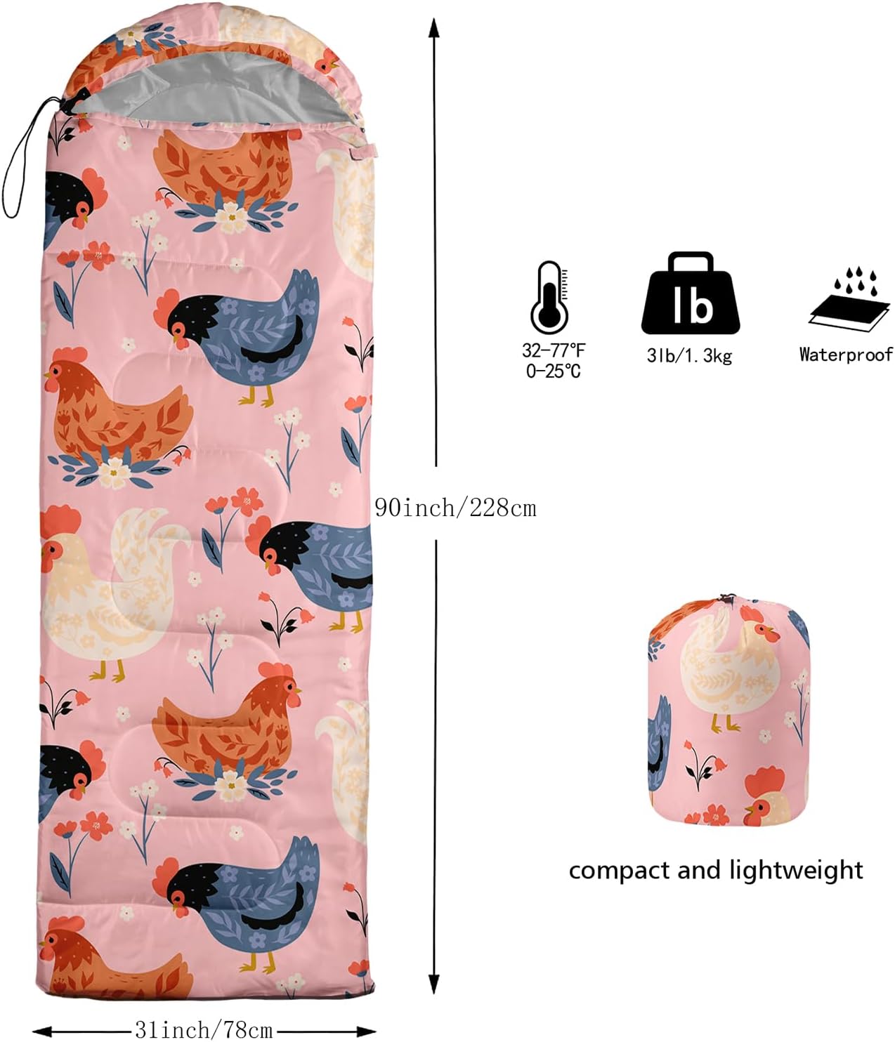 Axolotl Cartoon Fox Sleeping Bag,3 Season Warm and Cool Weather Kawaii Fox Flowers Sleeping Bags for Kids Boys Teens,Waterproof Lightweight Sleeping Bags for Traveling,Outdoors Camping Equipment,Red