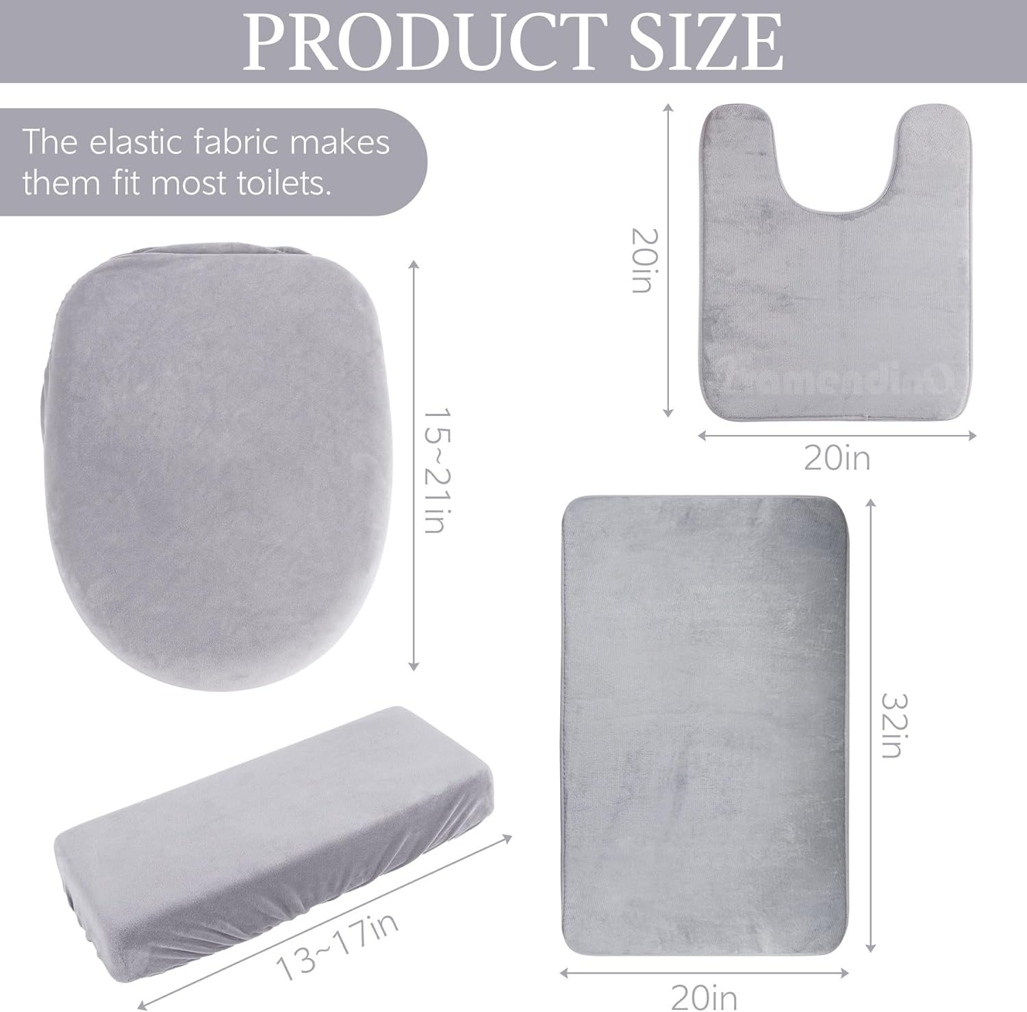 Framendino, Light Grey Memory Foam Bath Mat Set 2 Piece and Toilet Lid and Tank Cover Set for Bathroom
