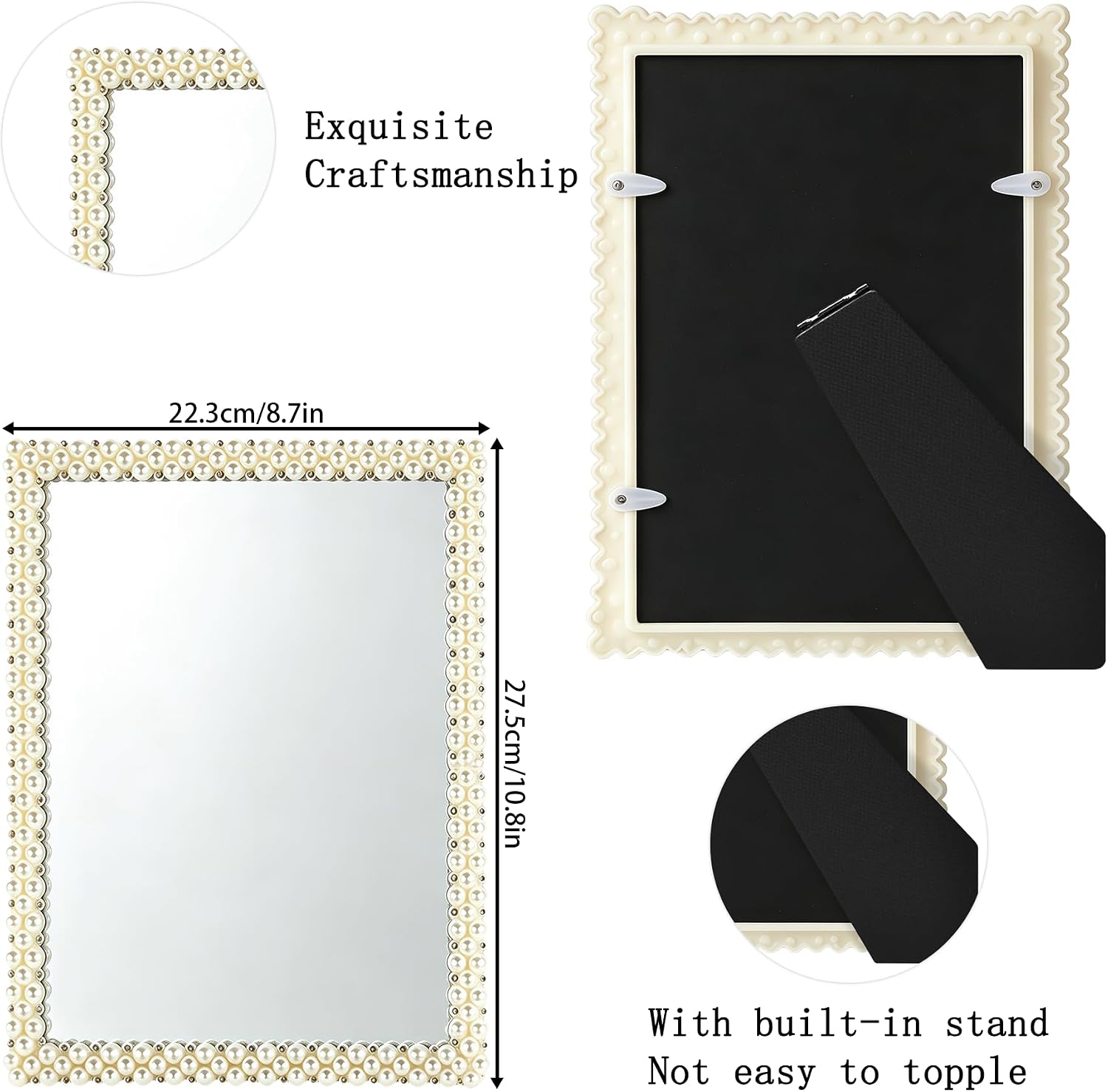 Pearl Adorned Vanity Makeup Mirror Decorative Beaded Frame image 2