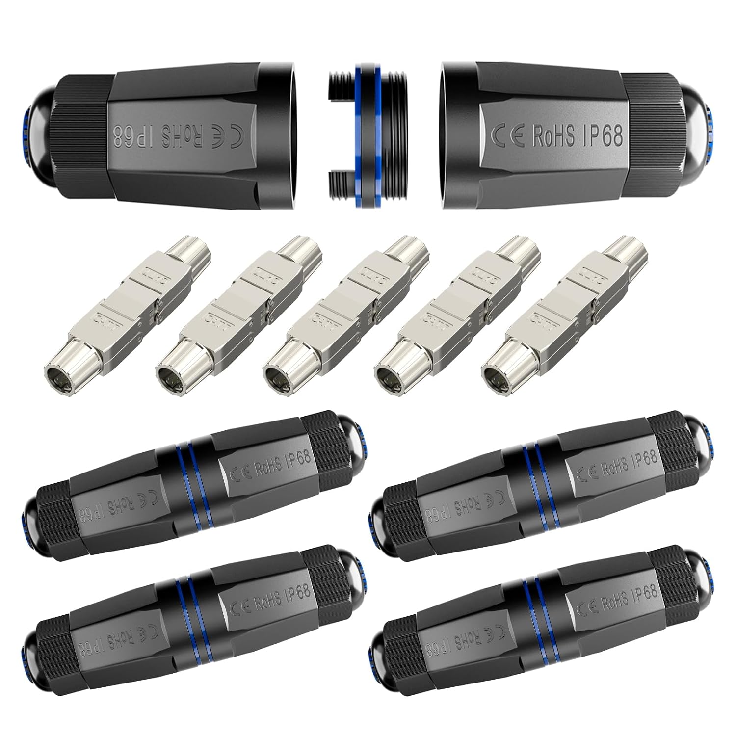 VCELINK CAT7 Shielded Waterproof Ethernet Coupler IP68 – Supports PoE and Outdoor use, Tool Less Ethernet Cable Extender PoE+ for Cat7/Cat6A Network Cables, 5 Pack