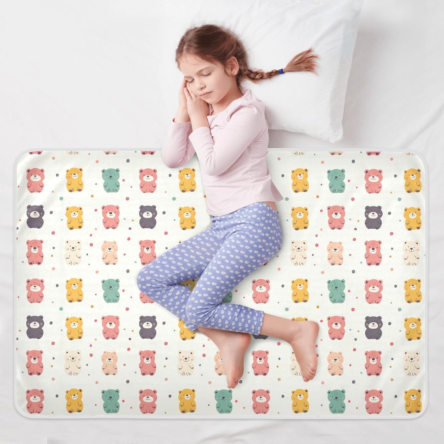 Cartoon Cute Colorful Beers Extra Large Resuable Baby Bed Pad Water Resistant Bed Pad Skin-Friendly Toddler Bedding Products for Baby Boys Girls , 52" L x 34" W