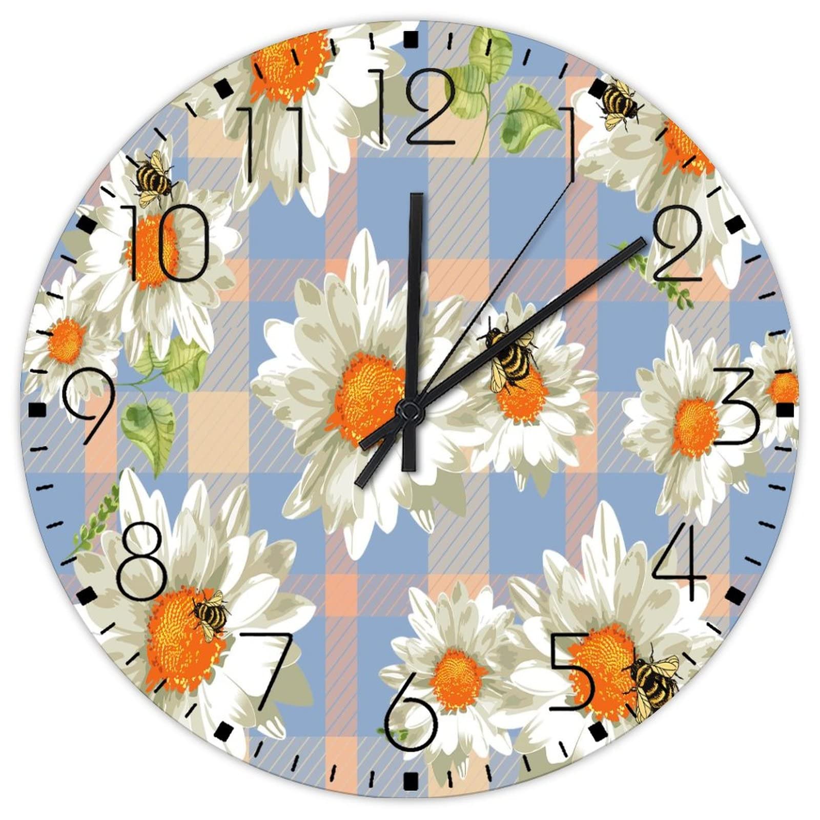 Horloge murale en bois 30cm silencieuse à piles à motif carreaux chic